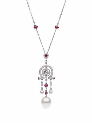 AUTORE 18kt white gold Omega pearl, diamond and ruby pendant necklace - Silver