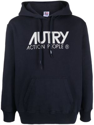 Autry appliqué-logo cotton hoodie - Blue