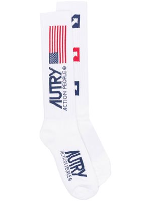 Autry intarsia-knit logo ankle socks - White