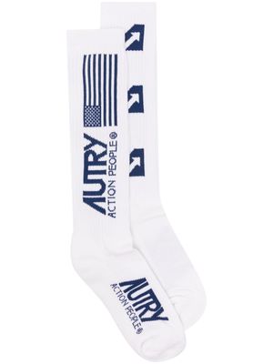 Autry intarsia knit-logo socks - White