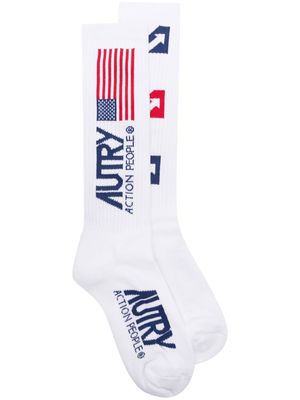Autry intarsia-logo ribbed socks - White