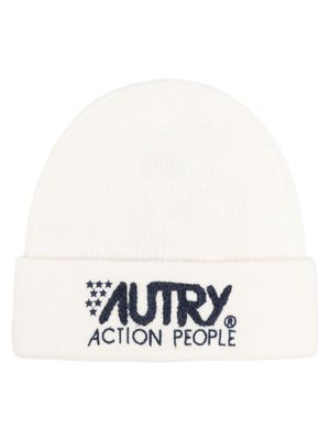 Autry logo-embroidered knitted beanie - White