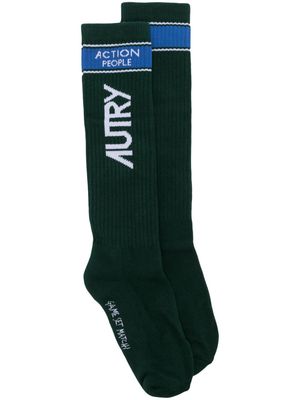 Autry logo-intarsia knitted socks - Green