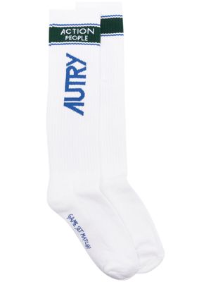 Autry logo-intarsia knitted socks - White