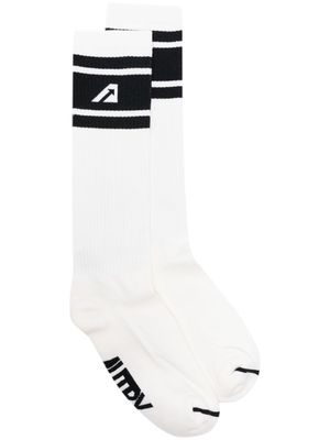 Autry logo-intarsia ribbed socks - White