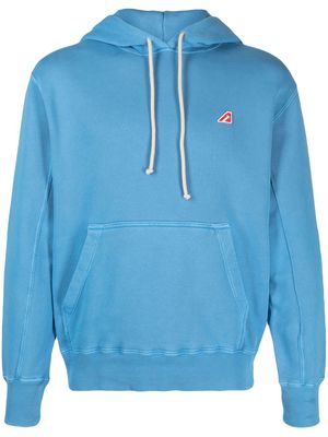 Autry logo-patch cotton drawstring hoodie - Blue
