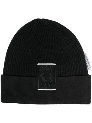 Autry logo-patch knitted beanie - Black
