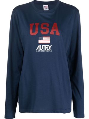 Autry logo-print long-sleeved T-shirt - Blue