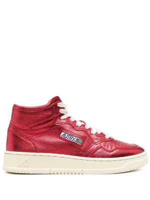 Autry metallic-effect high-top sneakers - Red