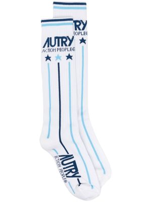 Autry ribbed logo-knit mid-calf socks - White