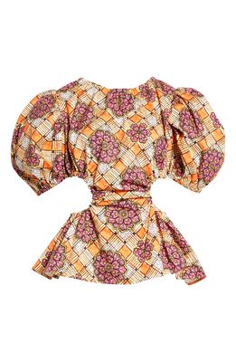 Autumn Adeigbo Ilona Floral Print Puff Sleeve Cutout Top in Purple Orange Multi