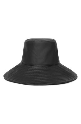 Autumn Adeigbo Wide Brim Faux Leather Bucket Hat in Black Vegan Leather