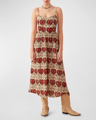 Autumn Bleeding Heart A-Line Midi Dress