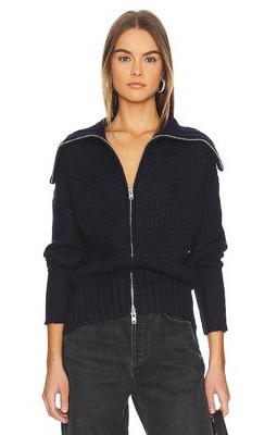 Autumn Cashmere Chunky Shaker Zip Jacket in Navy