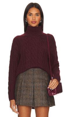 Autumn Cashmere Cropped Cable Mock Neck in Wine
