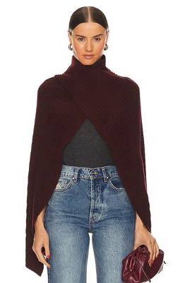 Autumn Cashmere Hybrid Rib Cape in Wine.