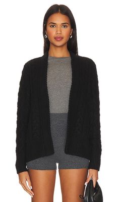 Autumn Cashmere Laced Cable Open Cardigan in Black