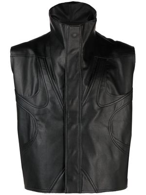 AV Vattev high-neck faux leather jacket vest - Black