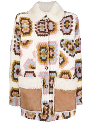 Ava Adore floral-embroidered coat - Neutrals