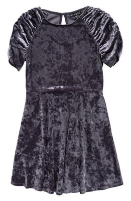 Ava & Yelly Kids' Crushed Velvet Cinched Sleeve Dress in Dark Grey