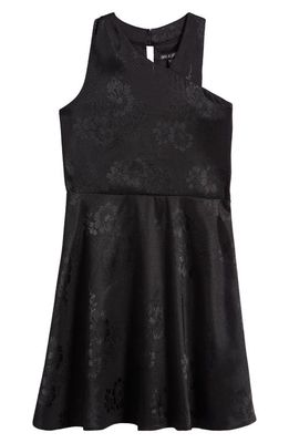 Ava & Yelly Kids' Floral Embossed Sleeveless Satin Dress in Black