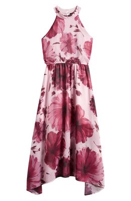 Ava & Yelly Kids' Floral Handkerchief Hem Party Dress in Rose