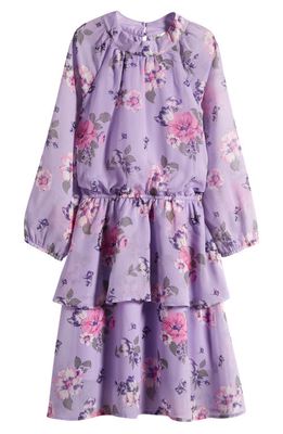 Ava & Yelly Kids' Floral Mock Neck Long Sleeve Chiffon Party Dress in Lavender