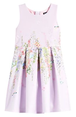 Ava & Yelly Kids' Floral Pleated Party Dress in Lilac