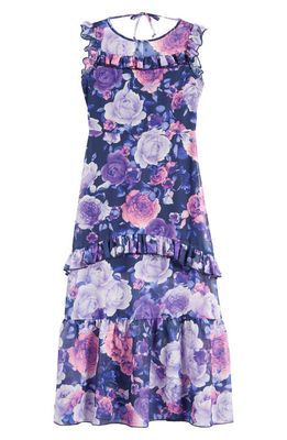 Ava & Yelly Kids' Floral Ruffle Maxi Dress in Plum