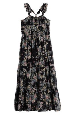 Ava & Yelly Kids' Floral Ruffle Strap Maxi Dress in Black 