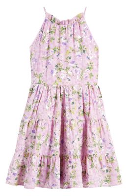 Ava & Yelly Kids' Floral Sequin Tiered Dress in Lilac