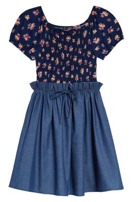 Ava & Yelly Kids' Floral Smocked Bodice Dress in Multi