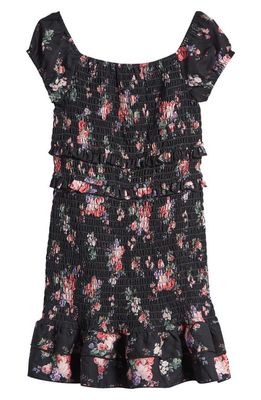 Ava & Yelly Kids' Floral Smocked Dress in Black Pink Floral 