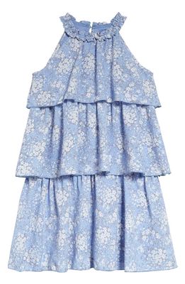 Ava & Yelly Kids' Floral Tiered Ruffle Trapeze Dress in Peri Blue