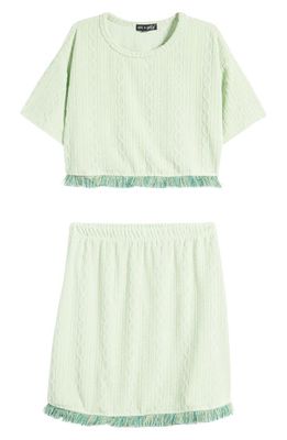 Ava & Yelly Kids' Fringe Cover-Up Top & Skirt Set in Green