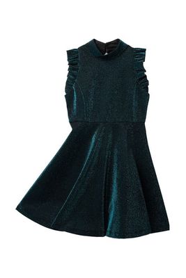Ava & Yelly Kids' Glitter Skater Dress in Teal Black
