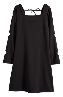 Ava & Yelly Kids' Laser Heart Cutout Long Sleeve Dress in Black