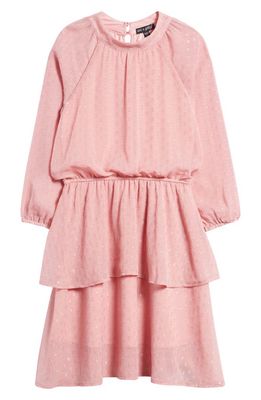 Ava & Yelly Kids' Metallic Long Sleeve Jacquard Dress in Blush