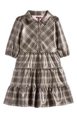 Ava & Yelly Kids' Plaid Faux Leather Shirtdress in Grey Plaid