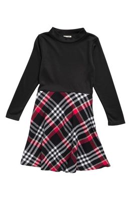 Ava & Yelly Kids' Ponté Plaid Skirt Dress in Black