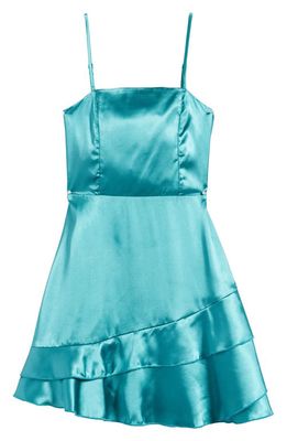 Ava & Yelly Kids' Ruffle Satin Dress in Kelly Green 