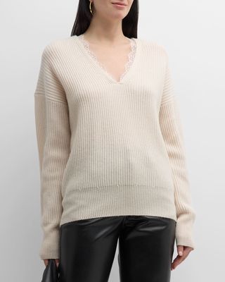 Ava Ribbed Lace-Trim Wool-Cashmere Sweater