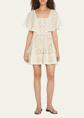 Avalon Crochet Coverup Flutter-Sleeve Mini Dress