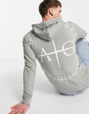 Avant Garde back print hoodie in mid gray