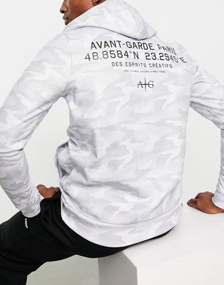 Avant Garde grid hoodie in light gray camo-White