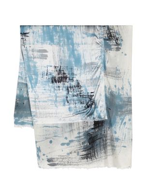 Avant Toi abstract-print satin-panel scarf - Blue