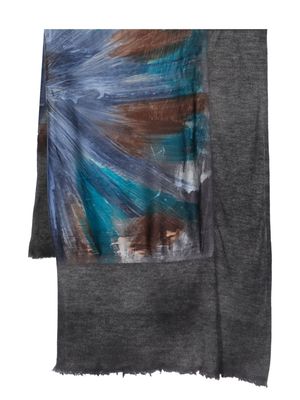Avant Toi painterly-print panelled cashmere-silk scarf - Grey