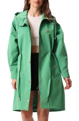 Avec Les Filles Cinch Waist Anorak Hooded Rain Jacket in Bright Green