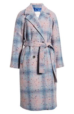 Avec Les Filles Donegal Tweed Double Breasted Wrap Coat in Blue Multi