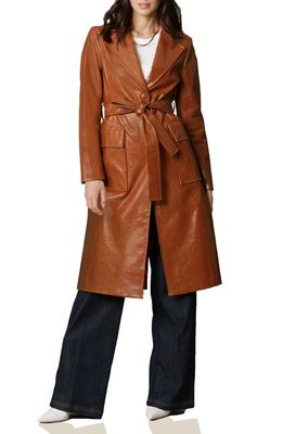 Avec Les Filles Faux-Ever Leather Glazed Trench Coat in Cocoa
